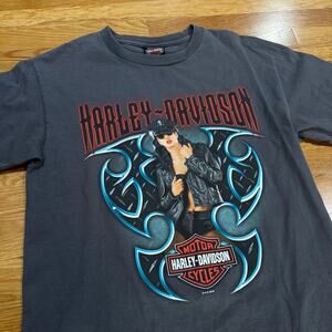 Harley-Davidson T-Shirt Mens M Diamond Plate Metal Tribal Biker Cop Y2K Style
